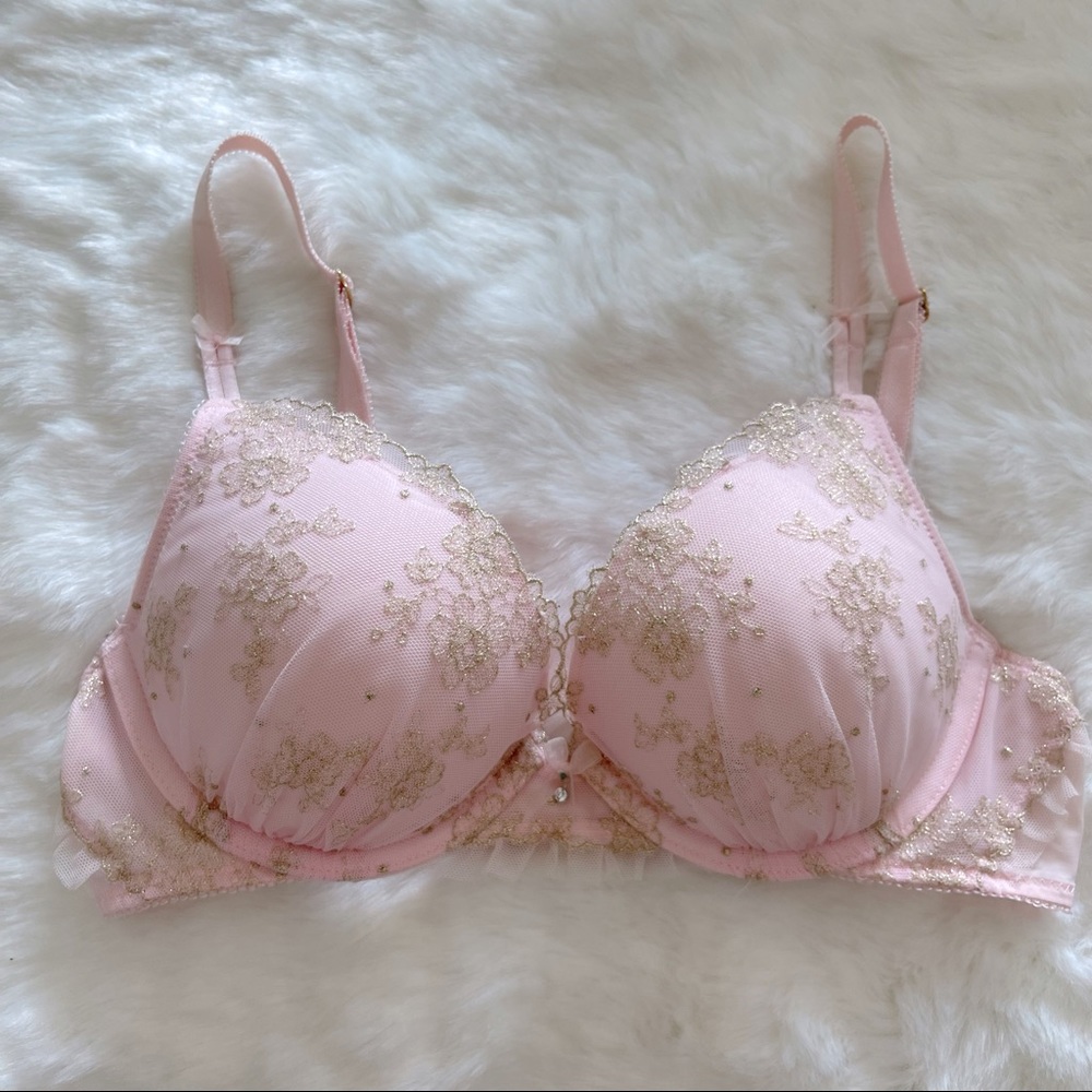 Victoria’s Secret pink and gold lace dream angels push up bra 32C